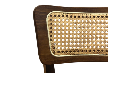 2 Cadeira de madeira cor amendoado com estofado marrom e encosto em palhinha clara |Coleção Acapulco